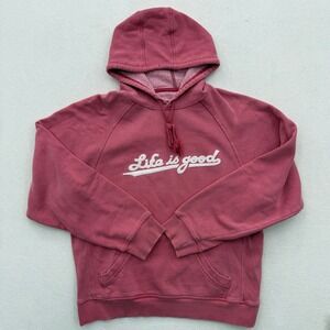 Life is Good Hoodie Pullover Sweatshirt Men's‎ M Medium Pink Embroidered Casual